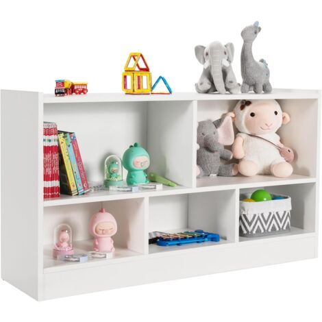 GOPLUS Libreria Bassa in Legno, 2 Livelli, 5 Scomparti, Deposito Classificato, Ideale per Soggiorno, Studio ed Ufficio, Stile Moderno, 112 x 30,5 x 61 cm, Bianco