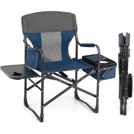 GOPLUS Sedia da Campeggio Pieghevole, con Tavolino e Scomparto Laterale e Braccioli, Sedia da Esterno, Sedia da Regista con Borsa Frigo, Capacità di Carico 180 kg, 113 x 56 x 98 cm (BLU)
