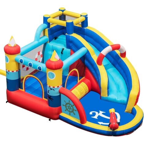 GOPLUS Castello Gonfiabile per Bambini 3-12 Anni, con Scivolo, Piscina e Area da Salto, Interno ed Esterno, 366 x 290 x 198 cm (Senza Ventilatore)