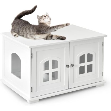 GOPLUS Casetta per Gatti in Legno, con Porticina di Ingresso e Finestrella, Impermeabile e Multifunzionale, Aspetto Moderno, 80,5 x 52 x 49 cm (Bianco)