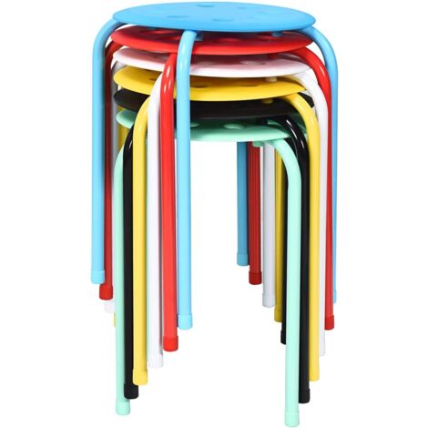 GOPLUS Set di 6 Sgabelli Impilabili in Metallo, con 44,5cm di Altezza Senza Schienale, Sgabello per Cucina Sala da Pranzo Scuola Ufficio, 30 x 30 x 44,5 cm (Colori Assortiti)
