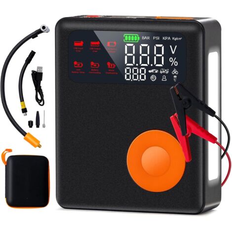 GOPLUS Avviatore di Emergenza con Compressore d'Aria, Picco 2000A 13000mAh Avviatore di Emergenza Portatile per Auto con Gonfiatore per Pneumatici Digitale 150PSI, Schermo LCD, Luce d'Emergenza
