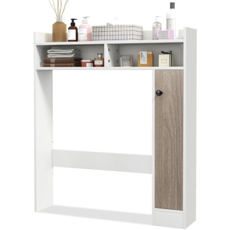 GOPLUS Scaffale Sopra WC, Mobile Salvaspazio per Bagno con 2 Ripiani Regolabili, 2 Scomparti Aperti e 1 Ripiano Superiore, Kit Anti-Ribaltamento, per Bagno e Lavanderia, 88 x 18 x 100 cm (BIANCO)