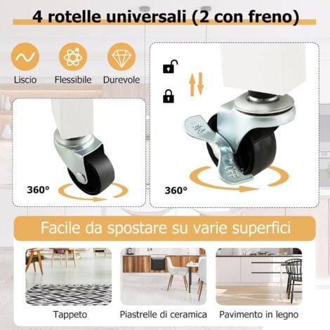 GOPLUS Carrello da Cucina con 4 Ripiani, Carrello di Servizio in Acciaio con Cestello Metallico Estraibile e 4 Ruote, Carrello con Cassetto per Cucina Sala da Pranzo, 47 x 40 x 85 cm, Bianco