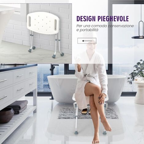 150kg HOMASIS Sgabello Da Doccia In HDPE - Panchina Impermeabile Con 2 Ripiani, Portata 150 Kg, Bianco 60,5x34x48 Cm Sgabello Multiuso Bagno