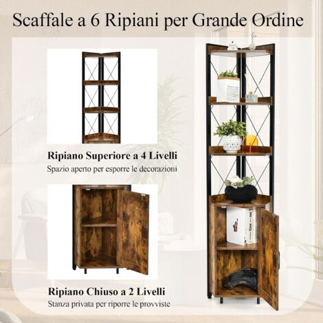 Scaffale Angolare SAUCE ZHAN 178 Cm 5 Ripiani Con Portabicchieri – Industriale In Legno E Metallo