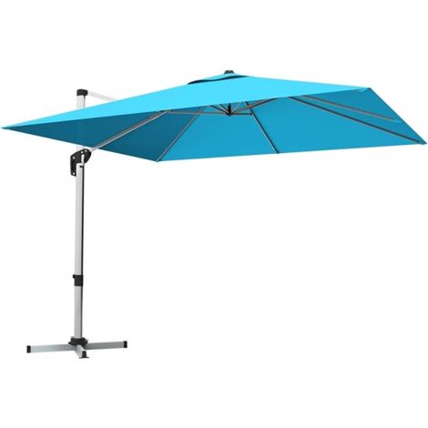 GOPLUS Ombrellone Laterale, Altezza e Angoli Regolabili, Ombrellone Impermeabile e Antivento con Base Stabile, per Giardino e Spiaggia, 300 x 300 cm x 270 cm, Blu