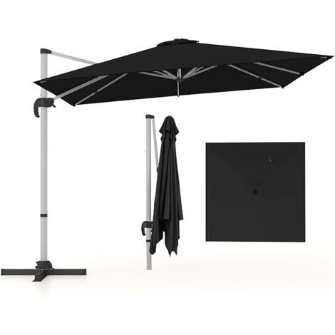 GOPLUS Ombrellone Laterale, Altezza e Angoli Regolabili, Ombrellone Impermeabile e Antivento con Base Stabile, per Giardino e Spiaggia, 300 x 300 cm x 270 cm, Nero