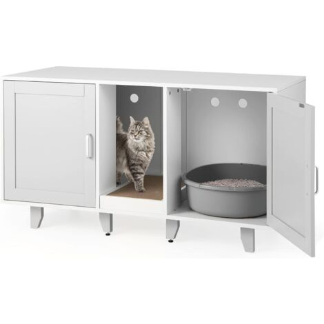 GOPLUS Casette per Gatti, Contenitore per Lettiera 3-In-1, Mobili per Scatole e Tira Graffi Rimovibile da Interno (Bianco e Grigio)
