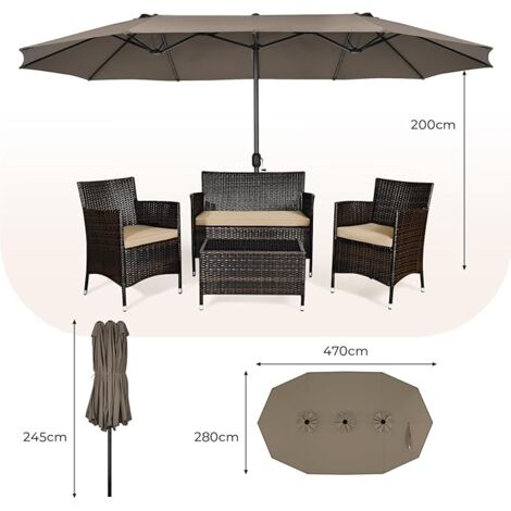 Ombrellone Da Giardino Doppio Tettuccio 470x280cm - Grigio/Beige, Base Non Inclusa - Foto 3