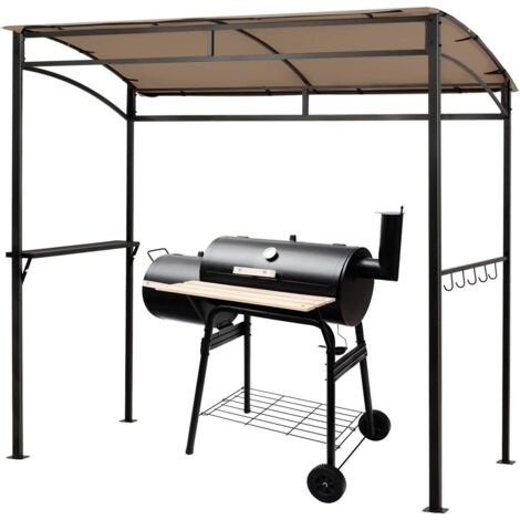 GOPLUS Gazebo per Barbecue 216 x 134 x 211 cm, Tettoia per Barbecue con Ripiano Laterale e Ganci per Utensili da Cucina, Struttura in Metallo, Gazebo da Giardino per Grigliate da Esterno