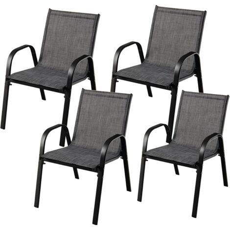 GOPLUS Set di 2/4 Sedie da Giardino Impilabili con Tessuto Resistente alle Intemperie, Poltroncine da Esterno in Metallo per Giardino, Cortile, Portata 150 kg, 56 x 70 x 84 cm (Nero, 4 Pezzi)