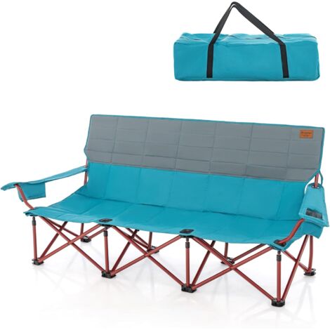 GOPLUS Sedia da Campeggio per 3 Persone, Divano da Campeggio Pieghevole di Grandi Dimensioni con Braccioli, Portabevande, Sedia da Campeggio per Famiglie, Sedia da Giardino Port (Blu Marino)