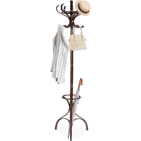 GOPLUS Attaccapanni da Terra, Appendiabiti in Legno con Portaombrelli e 12 Ganci, per Ufficio, Soggiorno e Camera da Letto, 48 x 48 x 182 cm (Marrone rossiccio) (1/5)