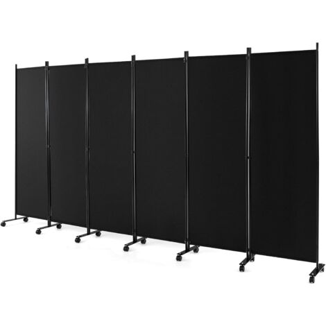 GOPLUS Paravento con Ruote, da Interno Esterno, in Metallo, Piedini Stabili, Separé Divisorio, per Soggiorno, Camera da Letto, Ufficio (6 Pannelli, Nero)