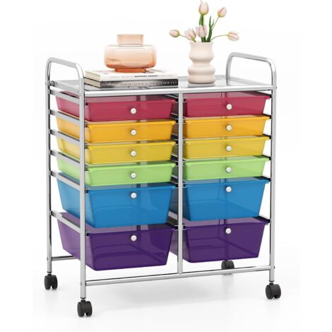 GOPLUS Carrello Portaoggetti con Ruote, 12 Cassetti, Carrellino Organizzatore Salvaspazio, per Uffici, Parrucchieri, Studio, Soggiorno, 64 x 38 x 75 cm
