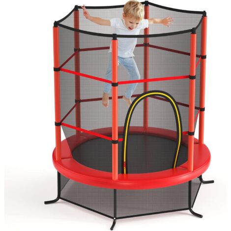 GOPLUS Trampolino da Esterno, Gioco Tappeto Elastico da Giardino, con Rete Protettiva, Telaio in Acciaio, Fitnesse per Ragazzi, 165 x 165 x 191 cm, Rosso