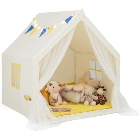 Casetta Tenda Gioco Per Bambini - Con Luci Stelle, Materassino, Porta Velo, 105x121x136 Cm, Blu - Foto 12