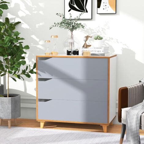 GOPLUS Comò a 3 Cassetti, Comodino Moderno, Maniglia Incassata, Piedini in Legno, Dispositivo Antiribaltamento, Ampia Capacità di Stoccaggio, per Camera da Letto, Soggiorno, Ingresso (Grigio) (1/5)