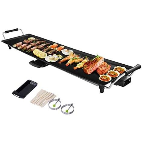 GOPLUS Piastra Elettrica Multifunzione,Piastra in Stile Giapponese, Rivestimento Antiaderente e Antigraffio, Piastra Teppanyaki Pratica, Nero, 90x23 cm