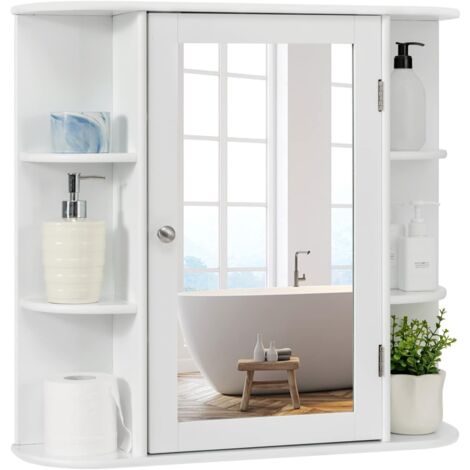 GOPLUS Armadio da Parete, Armadietto da Bagno 10 Ripiani con Specchio, Varie Dimensioni, 66 x 17 x 63 cm, Bianco