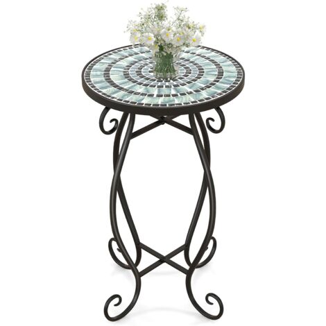 Tavolino Da Esterno Rotondo In Mosaico ∅30x50 Cm | Metallo Con Piano In Ceramica Per Giardino E Balcone