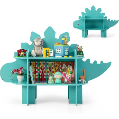 GOPLUS Scaffale per Bambini, Libreria per Bambini con Ripiani Aperti e Dispositivi Antiribaltamento, Organizzatore di Stoccaggio per Camera da Letto, Asilo Nido (Dinosauro)