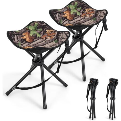 GOPLUS Set di 2 Sgabelli da Caccia Pieghevoli, Sedia da Esterno con Tubi in Metallo Spesso e Piedini Antiscivolo, Adatta per Caccia, Campeggio, Pesca e Picnic