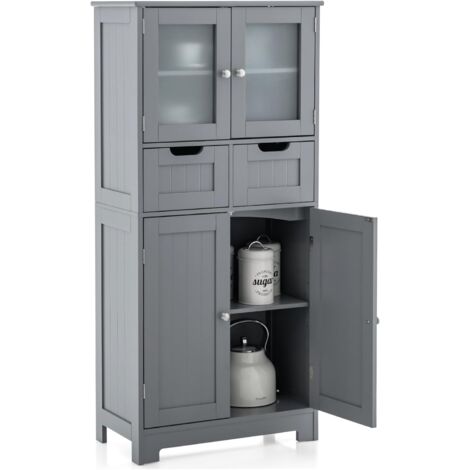 Lomadox Armadietto Alto Da Bagno New-Luton - 2 Ante, 1 Ripiano - Antracite Satinato E Rovere - 35x175x32 Cm - Con Ante Soft-Close - 6