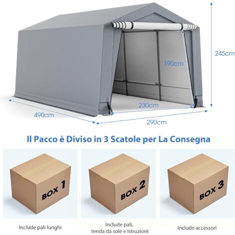 Tenda Garage Impermeabile Con Struttura Acciaio - Riparo Per Auto, Camper E Attrezzi