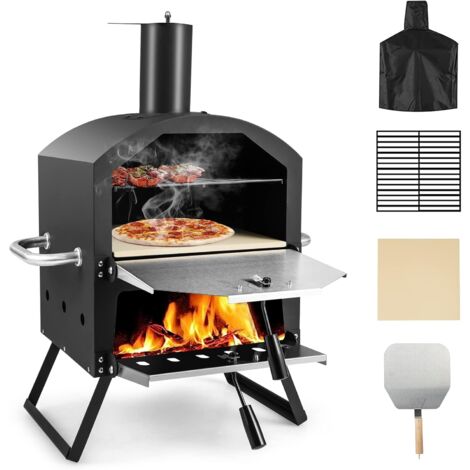 GOPLUS Forno per Pizza, 2 Strati, Pietra per Pizza con Copertura Impermeabile Gambe Pieghevoli, Forno Pizza Portatile in Acciaio Inox per Campeggio Picnic