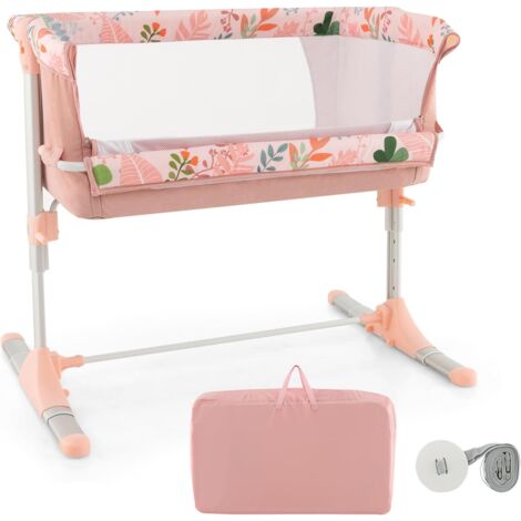 GOPLUS Lettino Fianco Letto 2 in 1, Lettino da Viaggio per Bambini, Culla Co-sleeping, Altezza Regolabile in 4 Posizioni, Design Inclinabile, Struttura in Lega di Alluminio con Borsa da Trasporto