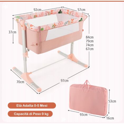 GOPLUS Lettino Fianco Letto 2 in 1, Lettino da Viaggio per Bambini, Culla Co-sleeping, Altezza Regolabile in 4 Posizioni, Design Inclinabile, Struttura in Lega di Alluminio con Borsa da Trasporto