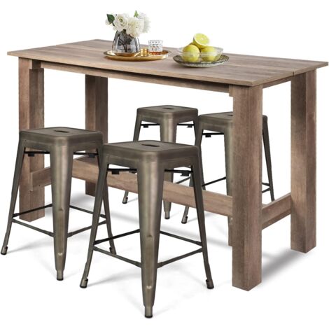 WENTMENT Set 4 Sgabelli Da Bar In Metallo Nero Con Schienale Rimovibile – Seduta In Legno 31x31 Cm, Altezza 66 Cm, Impilabili