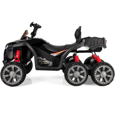 GOPLUS 12V Auto Elettrica Cavalcabile per Bambini, con 6 Ruote, Luci a LED e Musica, Quad Elettrico Multifunzionale per Bambini di 3-8 Anni, Auto Giocattolo Alimentata a Batteria (Nero)