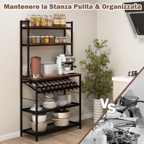 Scaffale Angolare Per Vino VEDECASA - 5 Ripiani Vetro, Marrone Vintage E Nero - Foto 6