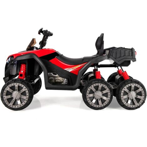 GOPLUS 12V Auto Elettrica Cavalcabile per Bambini, con 6 Ruote, Luci a LED e Musica, Quad Elettrico Multifunzionale per Bambini di 3-8 Anni, Auto Giocattolo Alimentata a Batteria (Rosso)