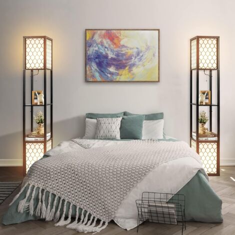 GOPLUS Lampada da Terra a 3 Livelli con Piano Portaoggetti e 2 Portalampade E27, Adatta per Soggiorno, Camera da Letto, Balcone, 26X26X156CM, Nero [Classe di efficienza energetica A] (1/5)