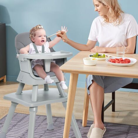 GOPLUS Seggiolone Convertibile 6-in-1 per Bambini, con Tavolo Blocchi, Vassoio Rimovibile, Piedi Antiscivolo, Imbracatura a 5 Punti, per Bambini 6-36 Mesi, 57x58x98 cm, Grigio/Rosa (Grigio)