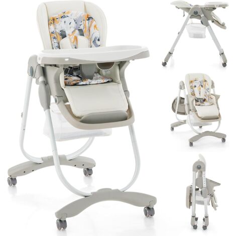 GOPLUS Seggiolone per Bambini, Seggiolone Pieghevole con Altezza, Schienale e Poggia Piedi Regolabili, Doppio Vassoio Rimovibile, Ruote Bloccabili, Tasca Portaoggetti, per 6-36 Mesi (Bianco)