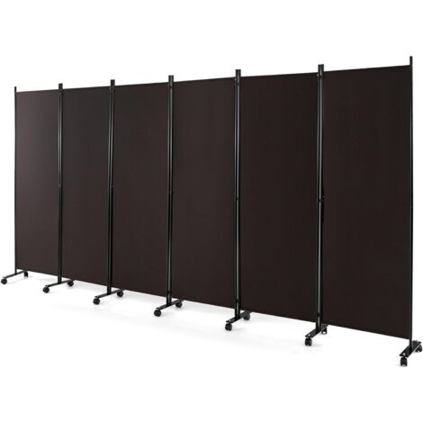 GOPLUS Paravento con Ruote, da Interno Esterno, in Metallo, Piedini Stabili, Separé Divisorio, per Soggiorno, Camera da Letto, Ufficio (6 Pannelli, Marrone)