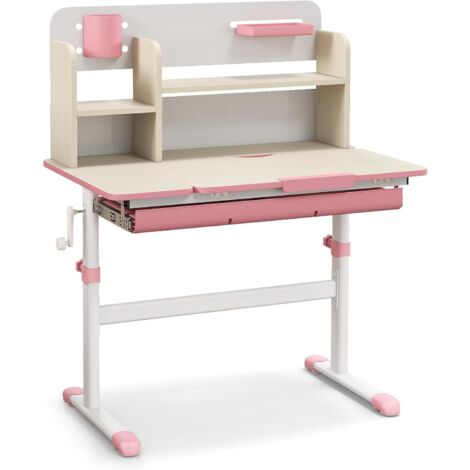 GOPLUS Scrivania per Bambini, Tavolo da Studio Multifunzionale con Piano Inclinabile, Altezza Regolabile, Cassetto Estraibile, Leggio e Portapenne, Regalo per Festa dei Bambini, 3-12 Anni (Rosa)