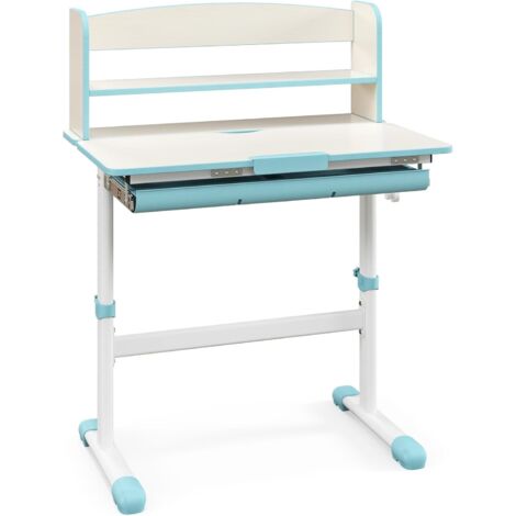GOPLUS Scrivania per Bambini, Tavolo da Studio Multifunzionale con Piano Inclinabile a 7 Livelli, Altezza Regolabile, Cassetto Estraibile, Leggio e Righello, Regalo per Festa dei Bambini (Blu)