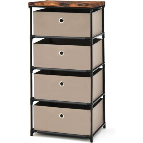 GOPLUS Comò Portaoggetti, Mobile Portaoggetti con Cassetti in Tessuto, Struttura Metallica Robusta, Comò in Tessuto, con Cassetti Rimovibili e Pieghevoli (Caffè, 42 x 33,5 x 84,5 cm (L x P x A))