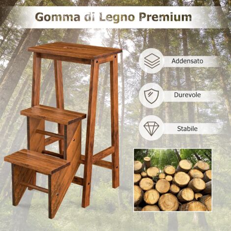 Sgabello Scala GOPLUS Pieghevole - 3 Gradini In Legno, Portata 150 Kg | Multiuso Per Casa - Foto 9