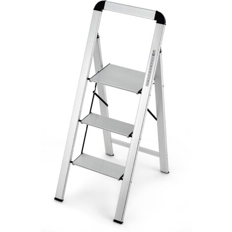 GOPLUS Scala in Alluminio, Scaletta Salvaspazio e Pieghevole con Gradini e Cuscinetti Antiscivolo, Portata di 150 kg (3 Gradini - 62x44x109 cm)