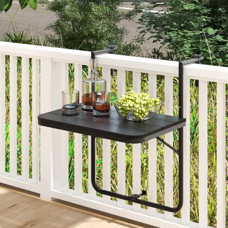 GOPLUS Tavolino da Appendere al Balcone, Tavolino Sospeso Pieghevole e Regolabile in Altezza, Resistente alle Intemperie e Senza Ruggine per Ringhiere del Balcone, fino a 30 kg, 60×62,5×84 cm (Nero)