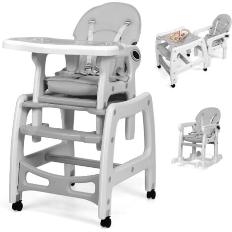 GOPLUS Seggiolone Pappa per Bambini 4 in 1, Seggiolone Convertibile con Schienale Regolabile, Vassoio Rimovibile e Funzione Dondolo, Ideale per 0,5-8 Anni (Grigio)