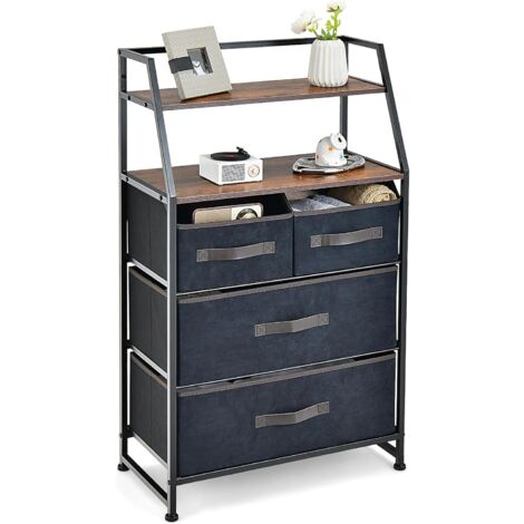 GOPLUS Comò Portaoggetti a 4 Cassetti, Cassettiera in Tessuto con 2 Ripiani Aperti, Robusto Telaio Metallico, Dispositivo Antiribaltamento, Mobile Industriale per Soggiorno Ingresso Camera da Letto