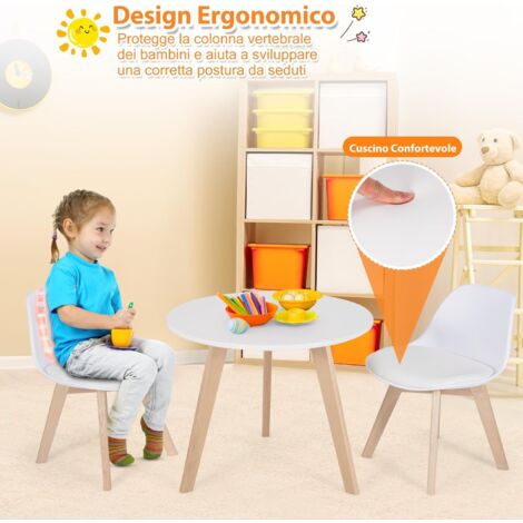Set Tavolino Con 2 Sedie Per Bambini - Legno Di Faggio, Imbottito, Bianco